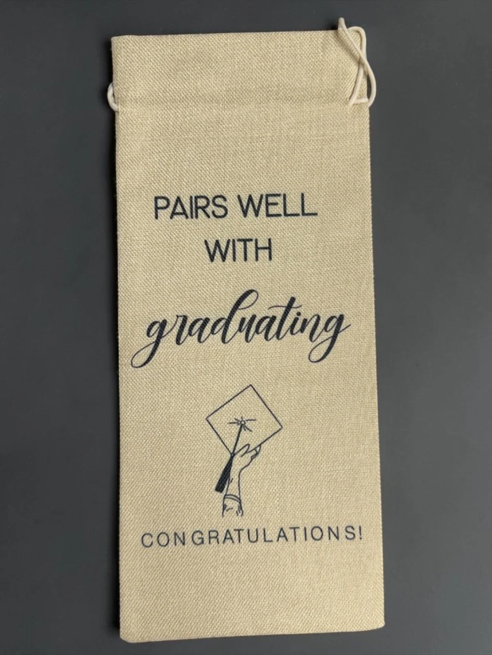 Graduation Linen Wine Bag Gift Set w Card & Envelope NIP